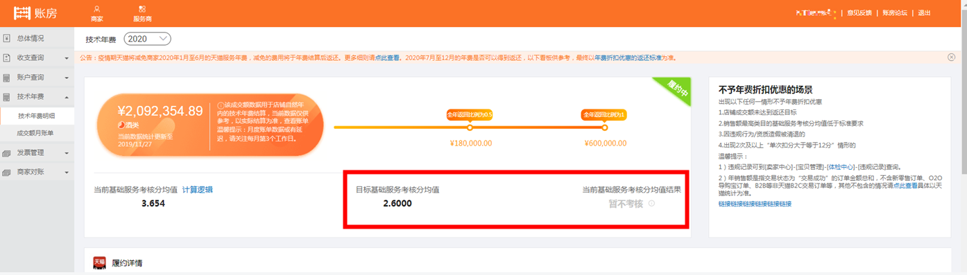 天猫年费看板中的基础服务考核分是怎么计算的